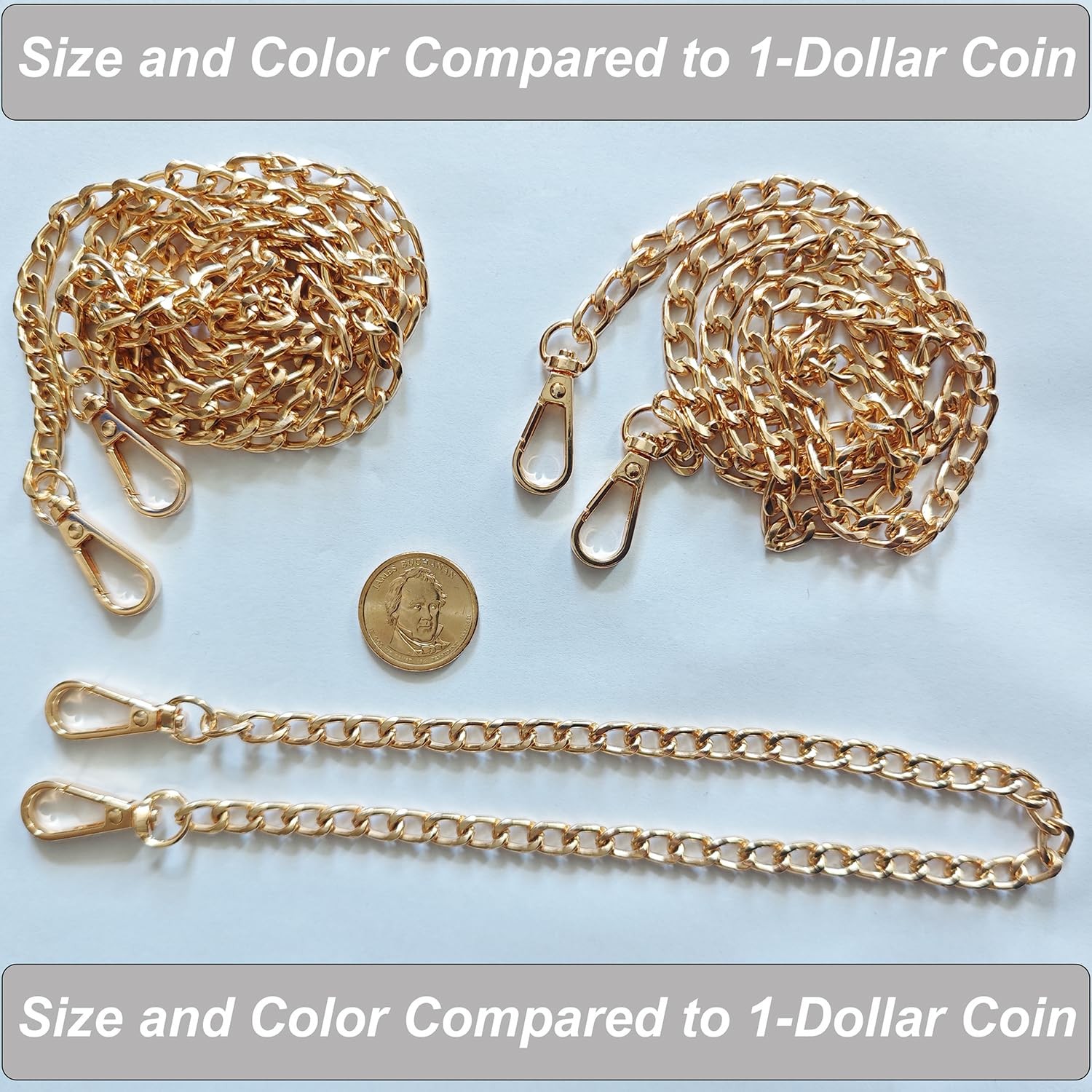 3 Pack Gold Metal Chains for Purse Strap Wallet Bag Chain Replacement
