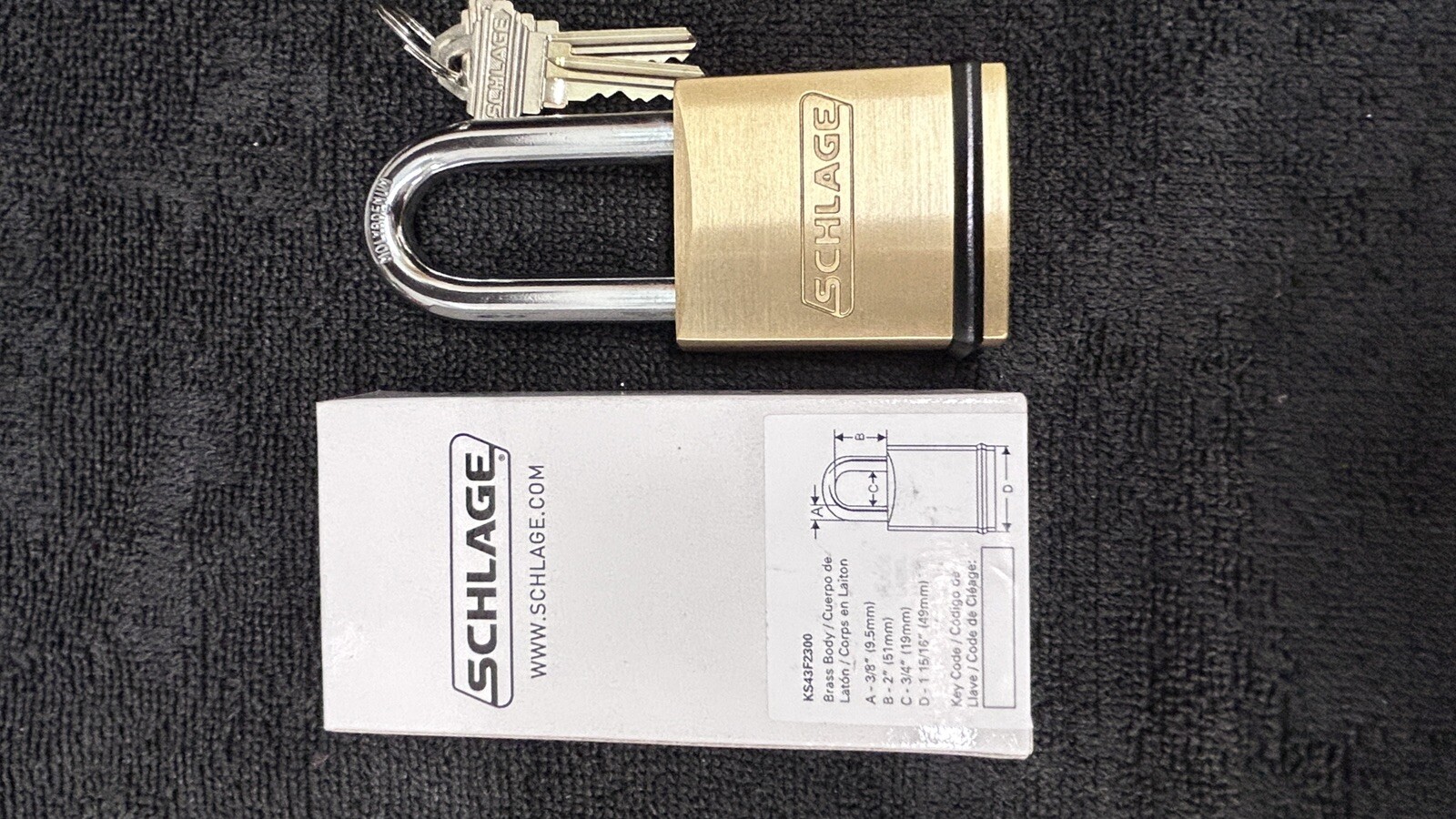Schlage Commercial KS43F2300 Brass Padlock 2 “ Shackle "C" Keyway Cylinder