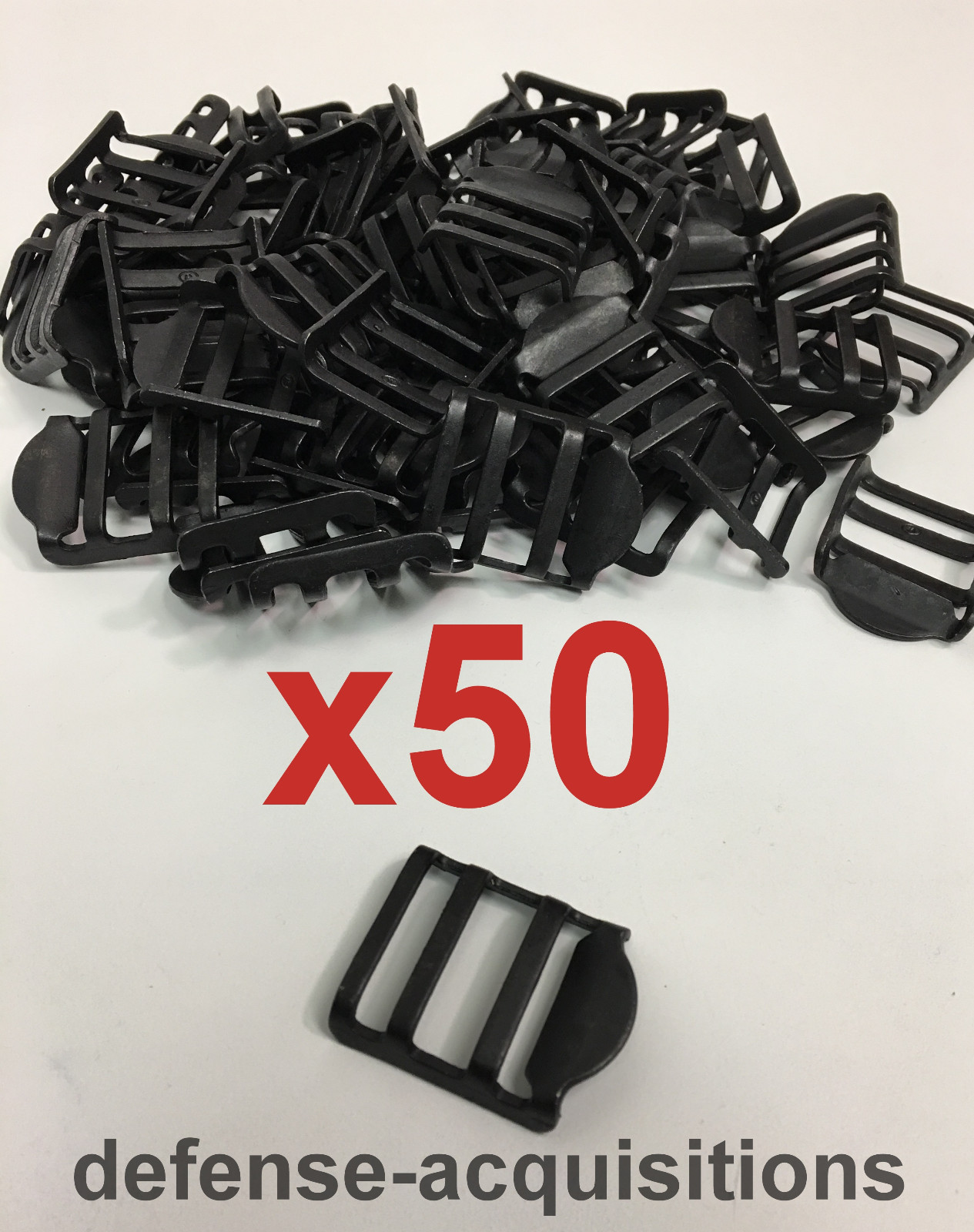 Set of 50 - 1 INCH Steel Milspec Tension Lock Buckle Ladderlock Sling BLACK