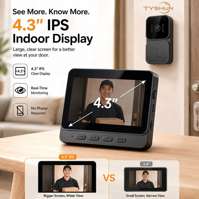 4.3 Inch 1080P IPS Screen Wireless Intercom Doorbell Wireless Smart Video
