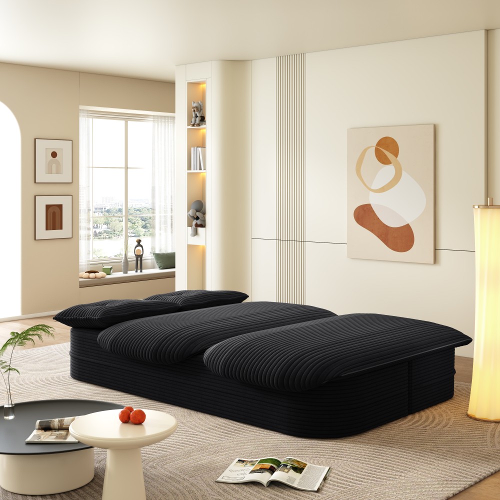 Foldable 2-in-1 Sofa Bed Sleeper Couch w/ Pillows & Blanket, Plush Corduroy