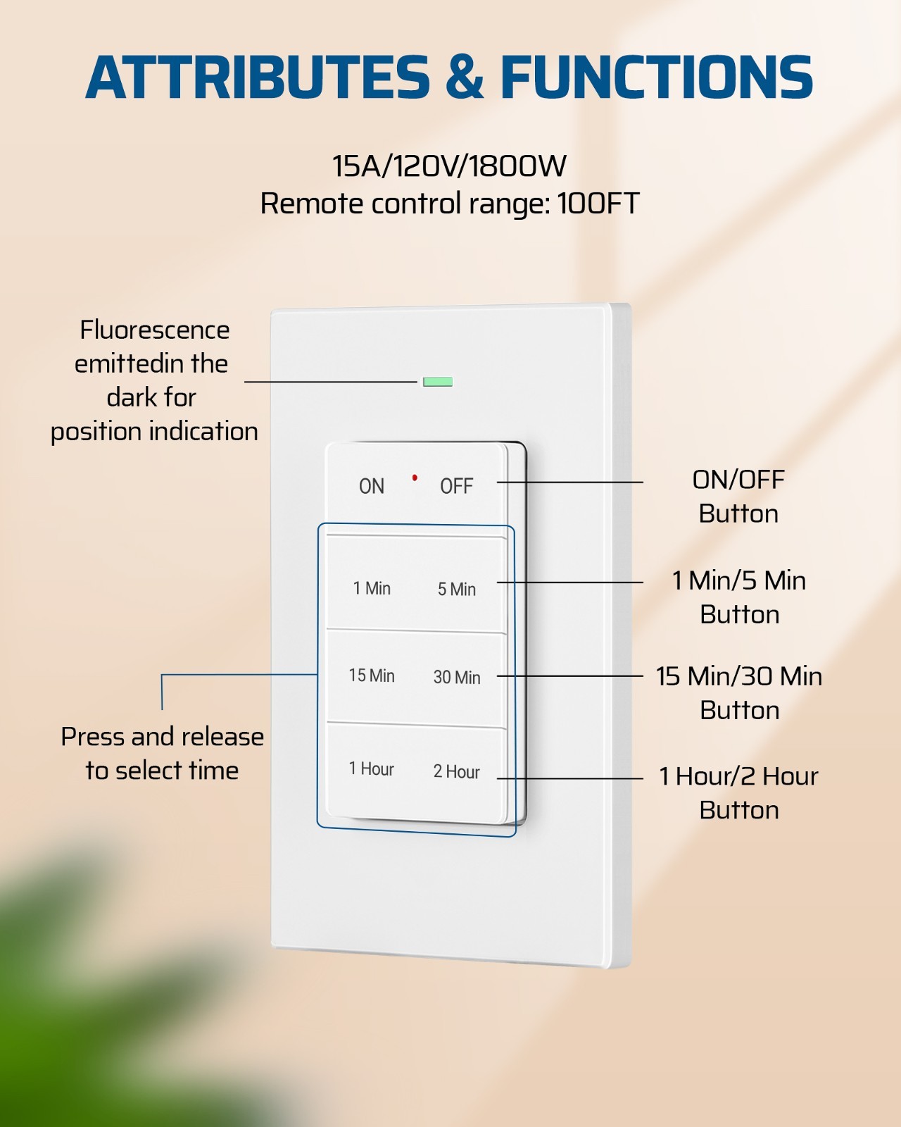 DEWENWILS Wireless Light Switch 15AMP High Power Receiver Kit with Timer, Indoor