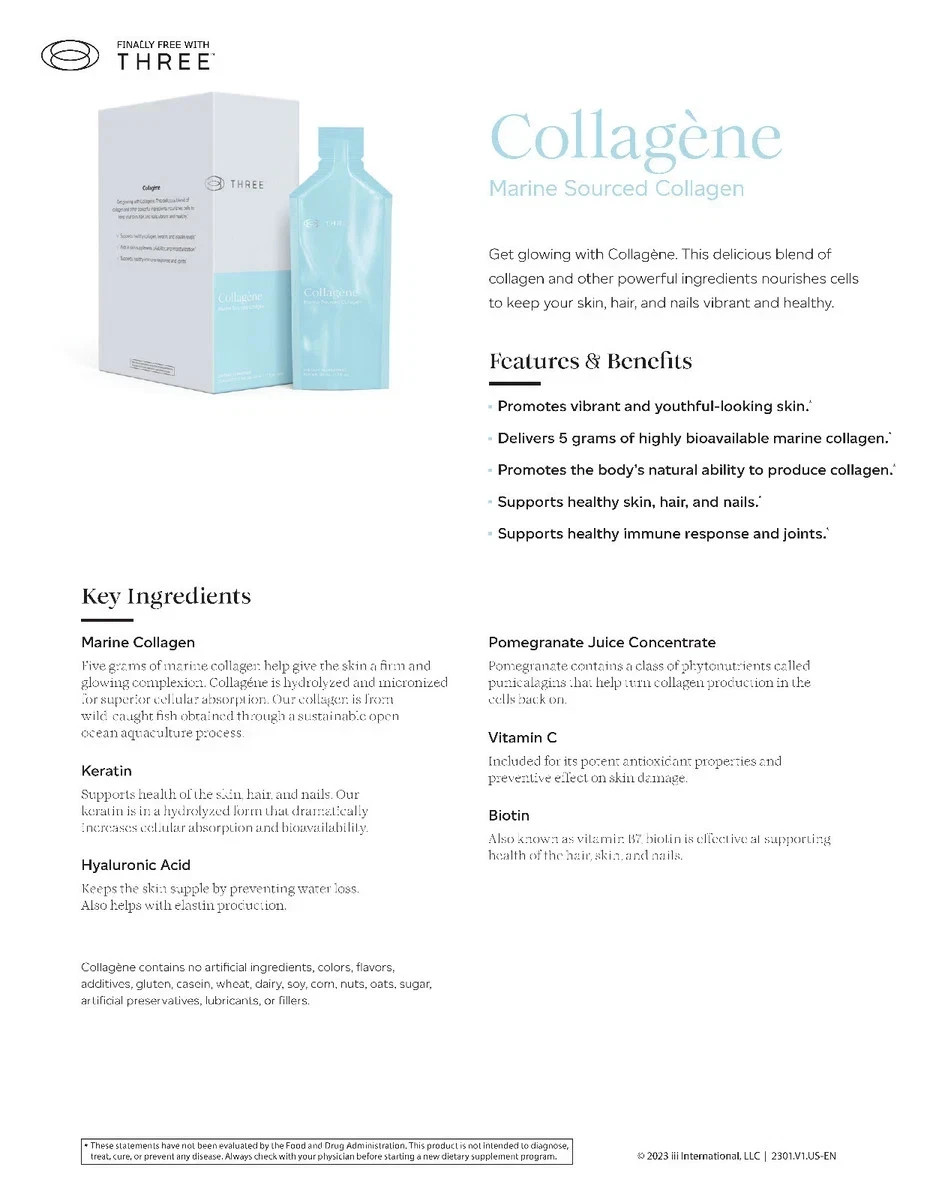 THREE International COLLAGENE Collagen Dietary Supplement - EXP: 12/27