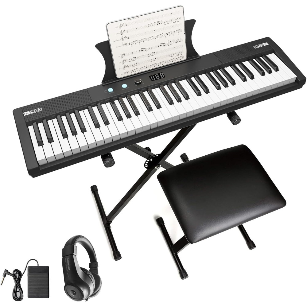 61 Key Touch-Sensitive Keyboard Set HIPS Portable Adjustable Stand Mic Practice