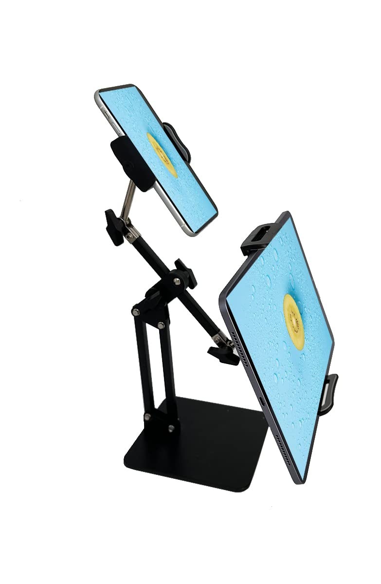Phone and Tablet Stand with Dual Devices Holders, Universal 360° Swivel Table...