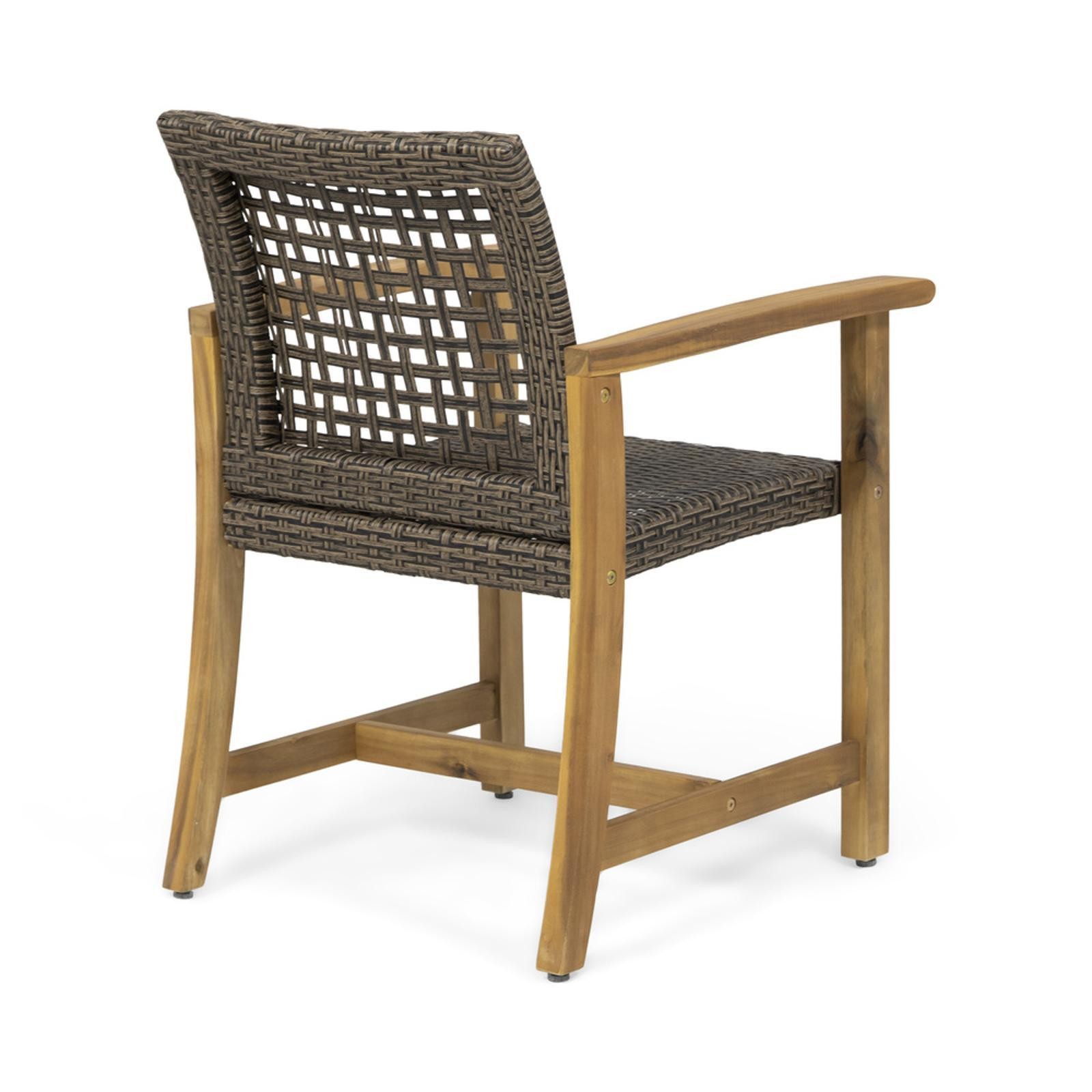 Dining Chairs Set of 2, Acacia Wood and Polyethylene Rattan Design for Stylish