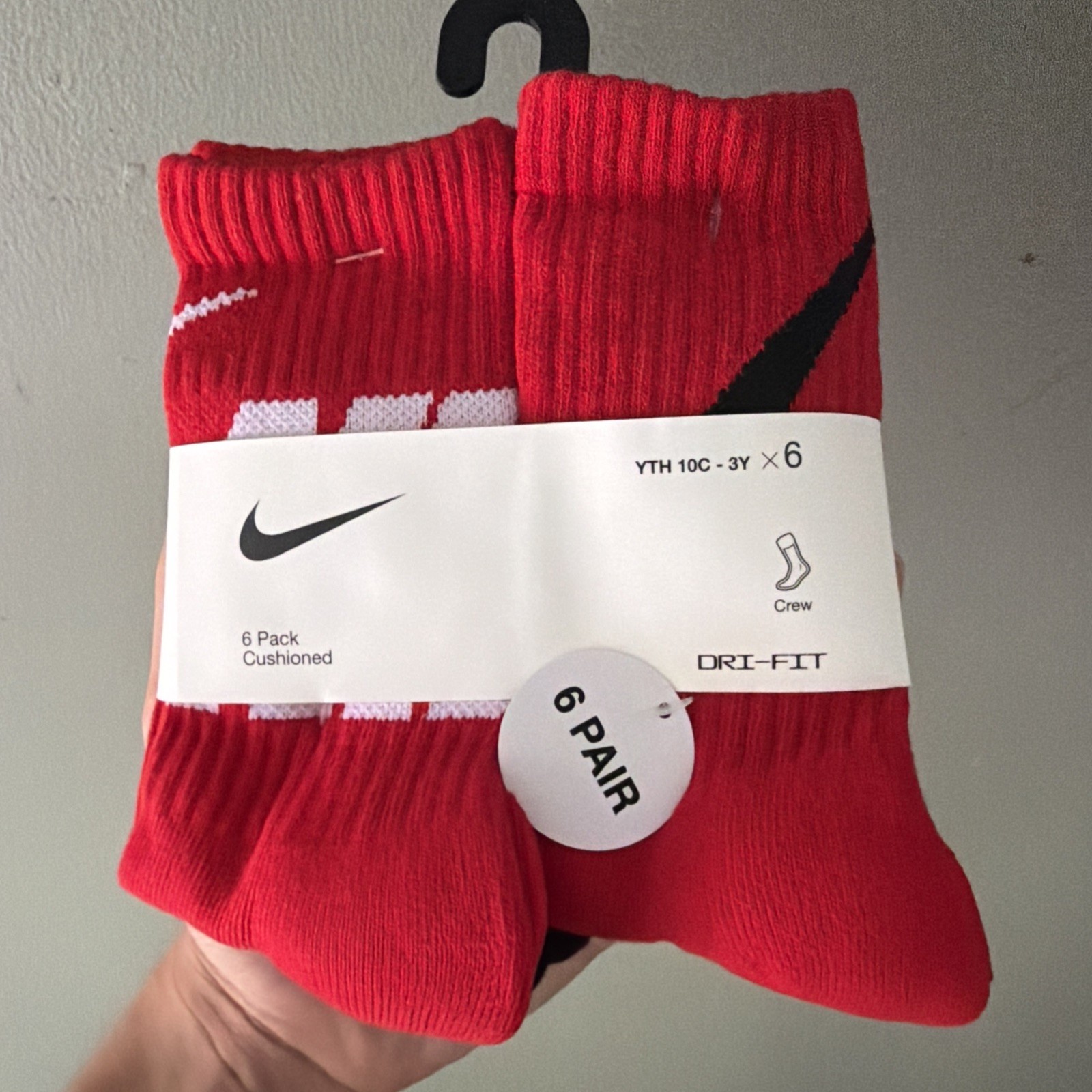 Nike Boy's Cushion Crew Blue Black Red 6 Pair Socks 5-7 (Kids 10c-3Y)