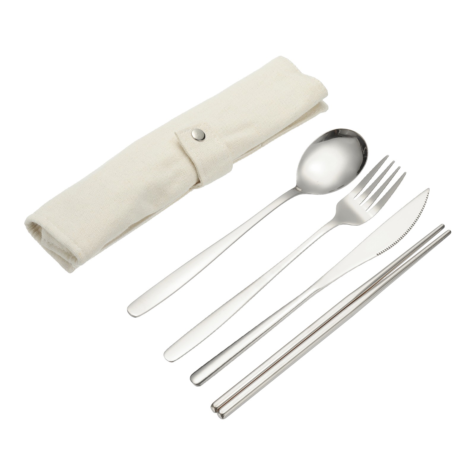 Travel Utensils with Pouch Stainless Steel Portable Silverware Silver