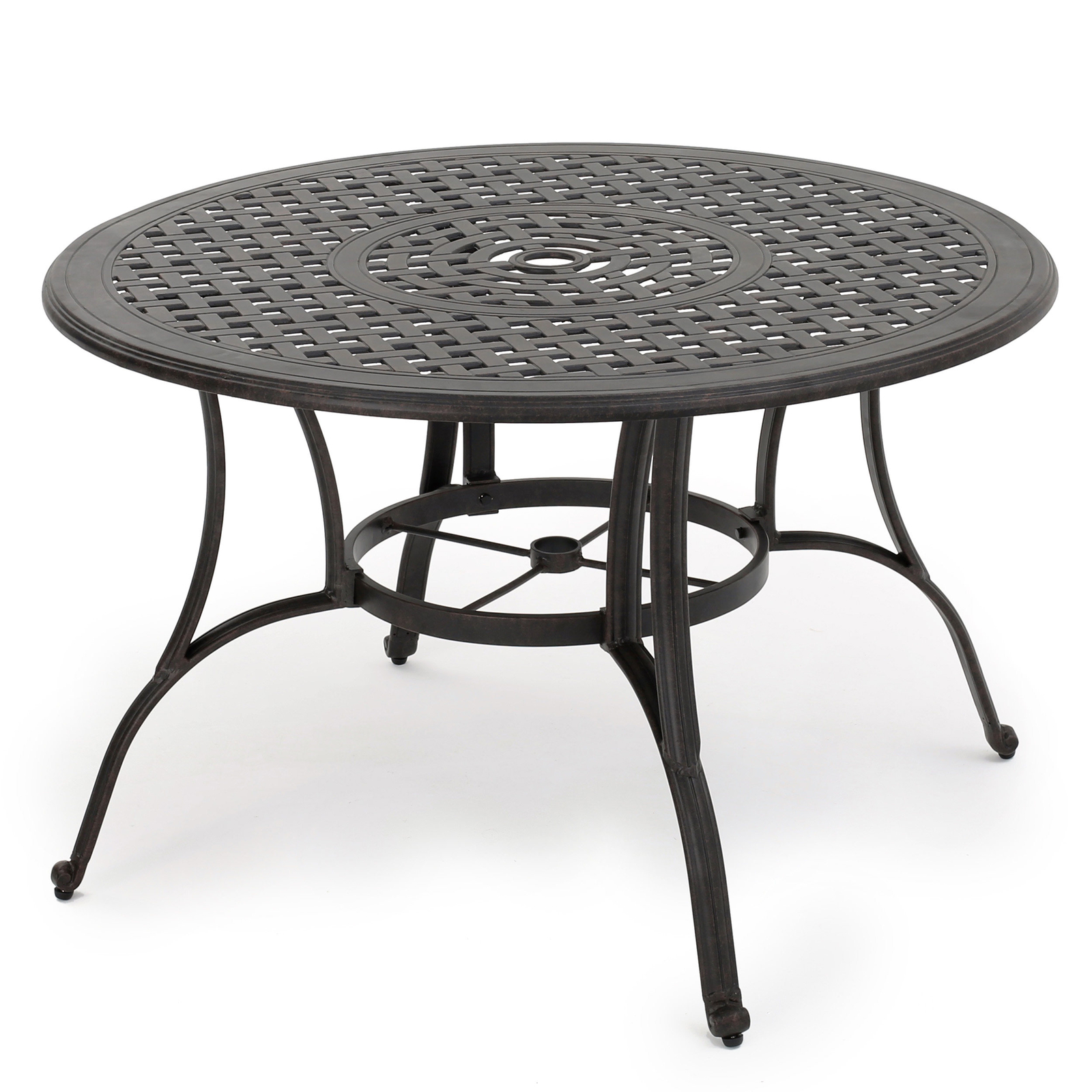 46.8" Round Aluminium Rectnagular Patio Dining Table Table +Umbrella Hole Bronze