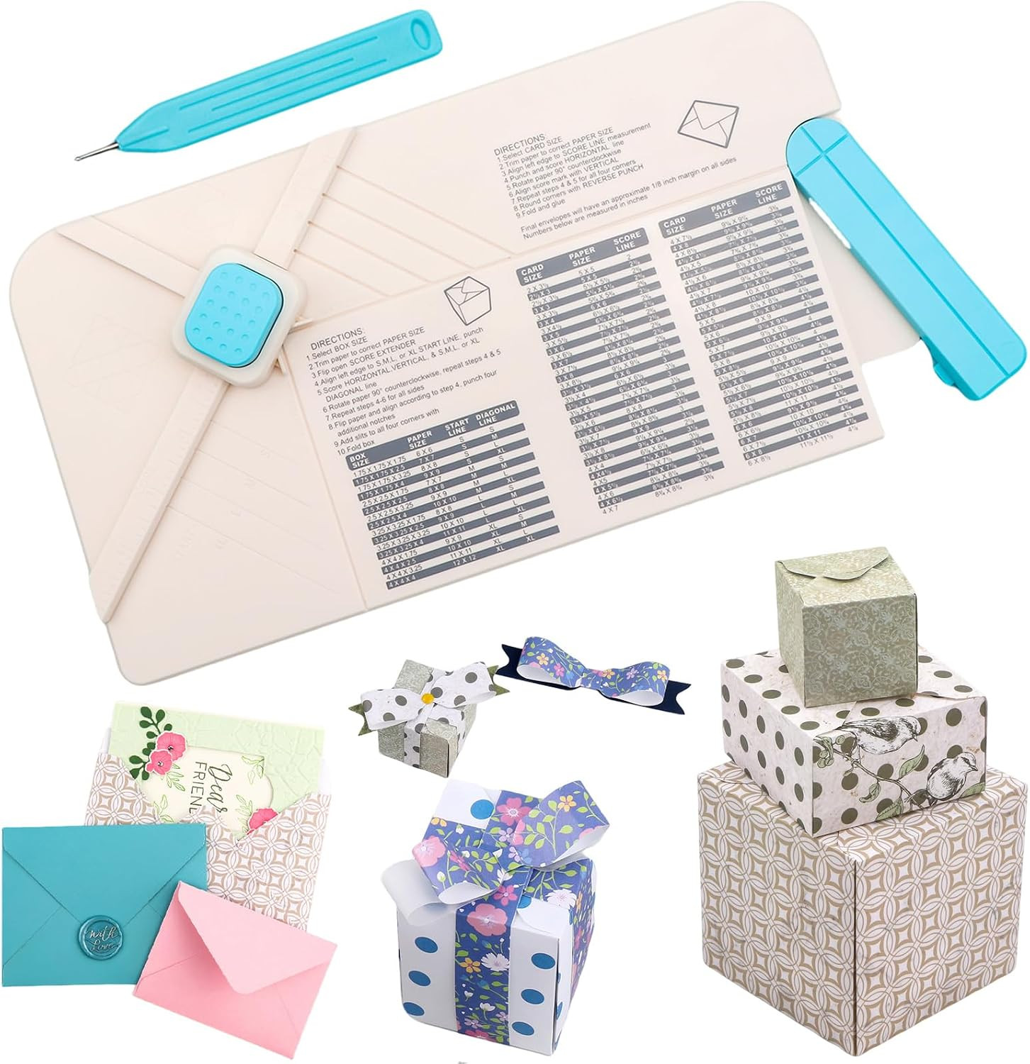 Envelope Punch Board, 3-in-1 Envelope Maker, Bows, Gift Box Punch Boards for Cra