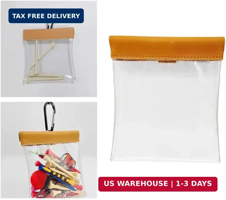 Golf Tee Pouch with Carabiner Hook Quick Release Closure PVC Clear Golfing Tee B