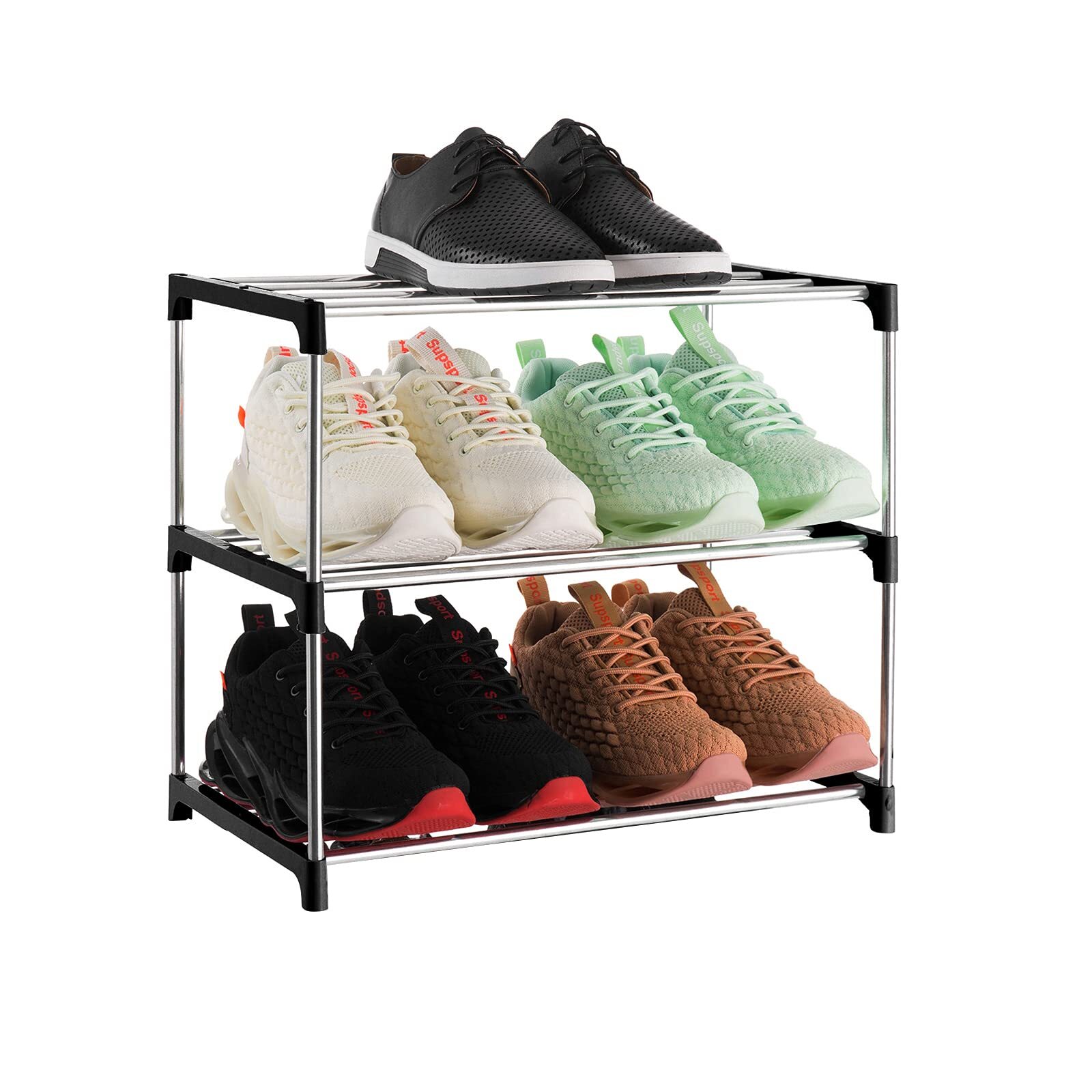 Zapatero pequeño 3 niveles, organizador almacenamiento con estante para zapatos