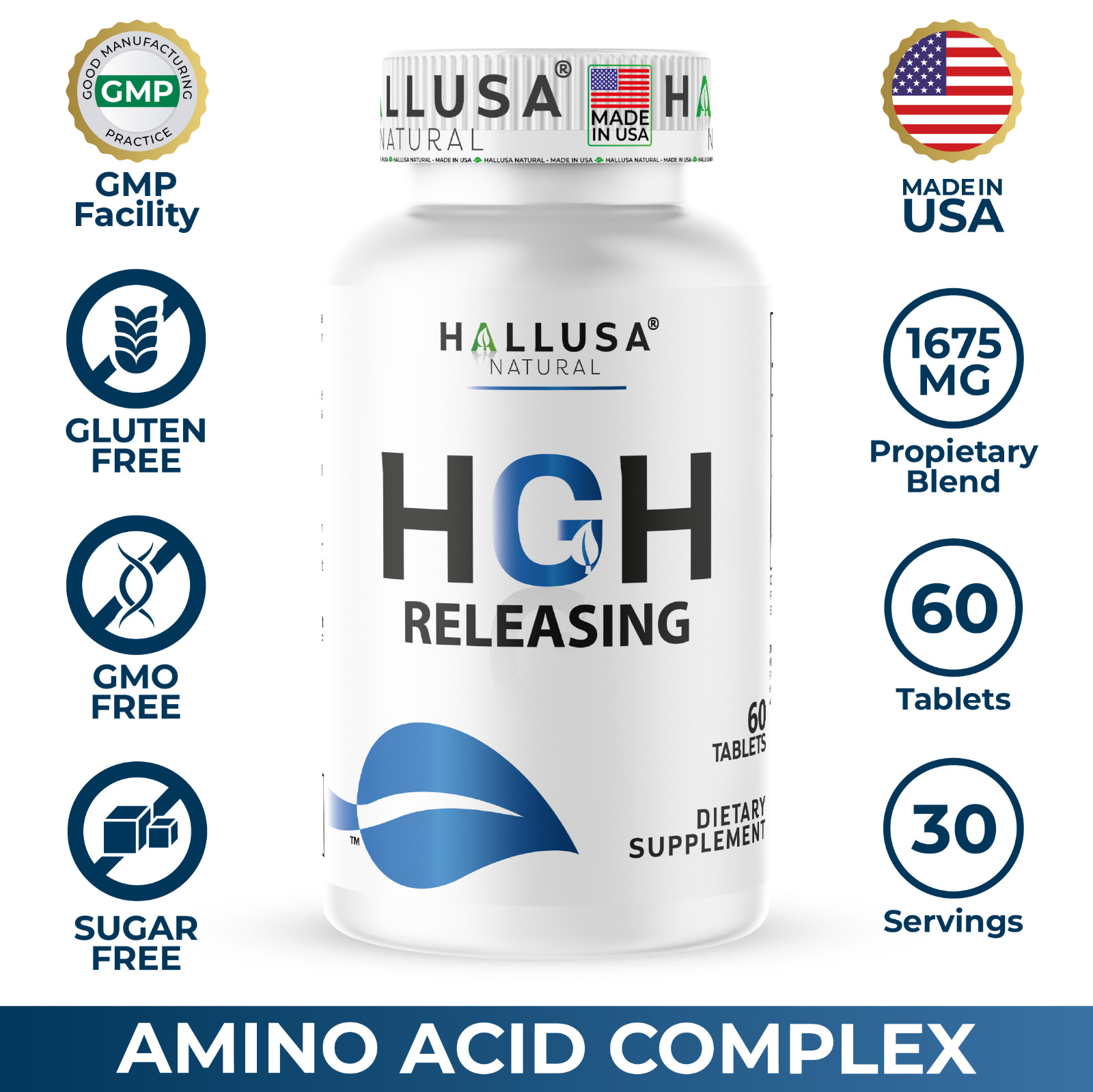 HallHGH Supplements for Men Nitric Oxide Support, Amino Acid Complex, 60 Tablets