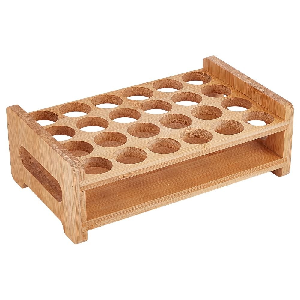 Wooden Test Tube Rack 24 Holes Bamboo Display Stand for Lab, Crafts & Plants