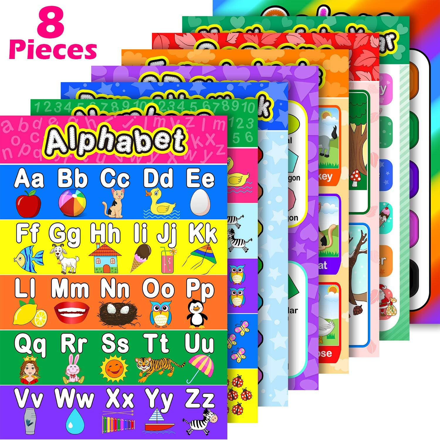 8 Educational Preschool Poster for Toddler and Kid Learning with 60 Glue Point D