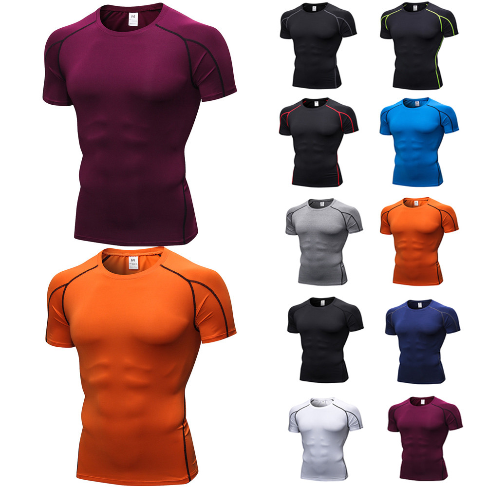Men’s Quick Dry Elastic Short Sleeve T-Shirt Fitness Running Tight Sports Tops
