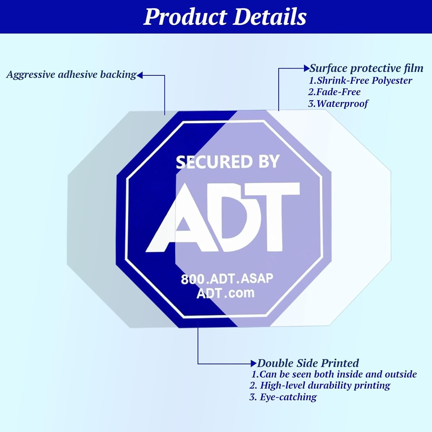 12 Pack ADT Security Stickers, Double-Sided ADT Security Decals,HD Printed Secur