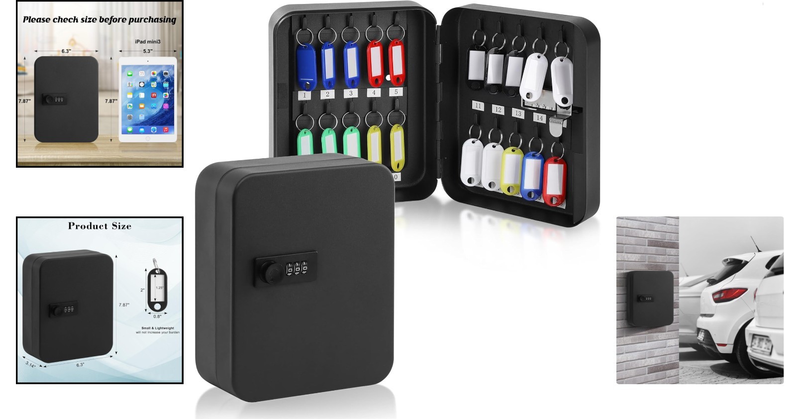 20-Key Storage Lock Box with Secure Combination Lock, Wall Mount Capability