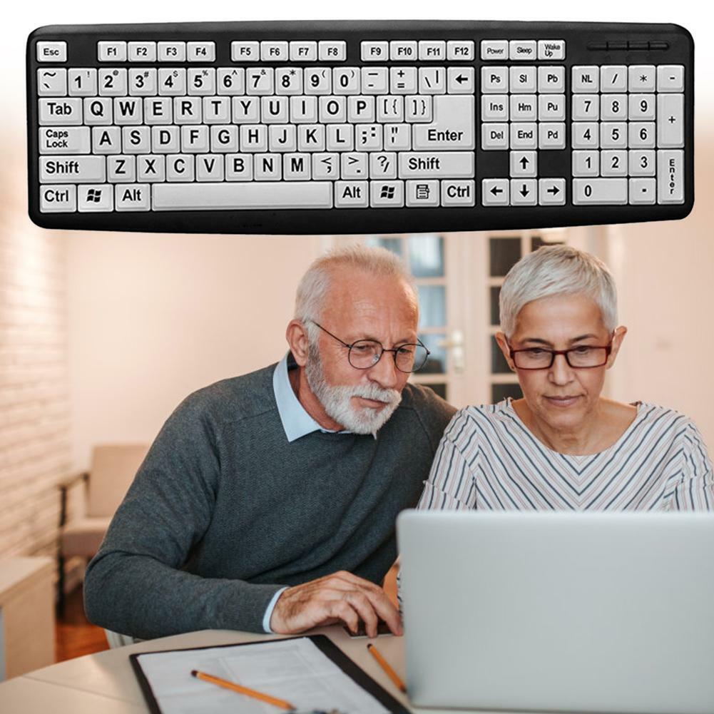Large Print Wired Keyboard Desktop Laptops USB Seniors Elderly Visually Impaired