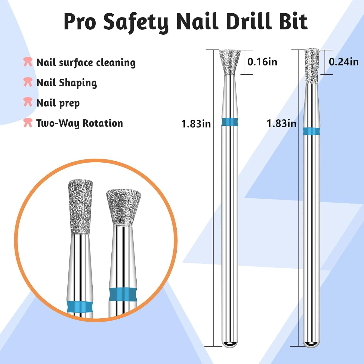 2Pcs Nail Drill Bits Diamond Cuticle Removal Bit for Acrylic Nails Manicure Nail