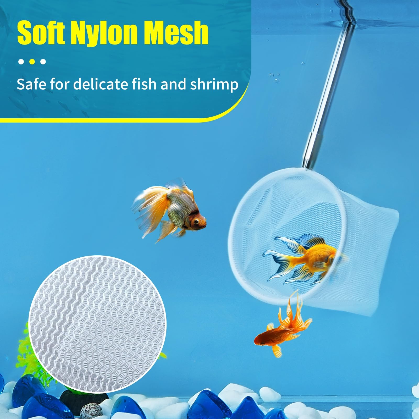 Small Fish Tank Shrimp Net Aquarium Debris Cleaning Tools with Extendable Handle