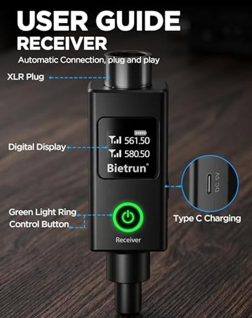 XLR Wireless Microphone, UHF Dual Handheld Dynamic Grey Red with receiver