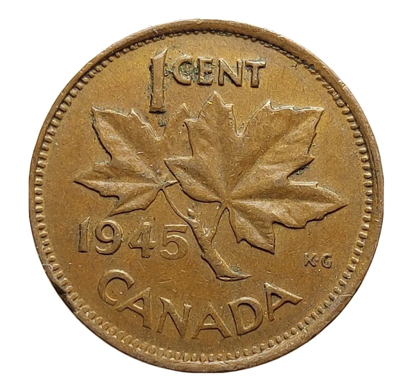 Canada 1 Cent 1945 Bronze Coin George V