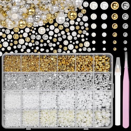 9000 Pcs Gold Silver Half Pearls for Crafting, 2-8 mm Luxurious White color-S3
