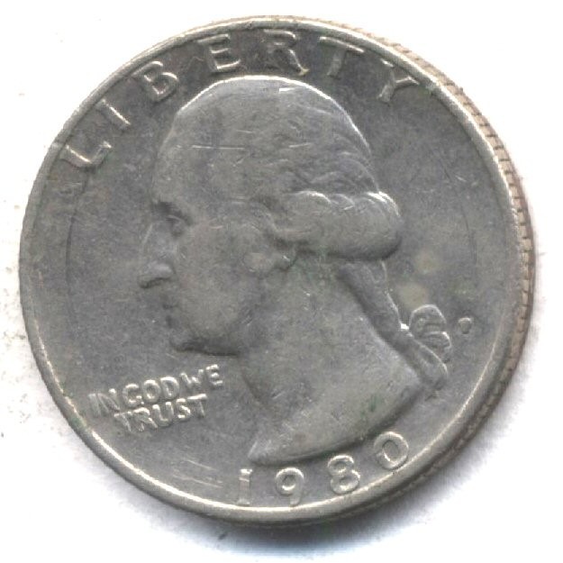 1980 P WASHINGTON QUARTER  CIRCULATED 25 CENT AMERICAN  AUCTION COIN #664