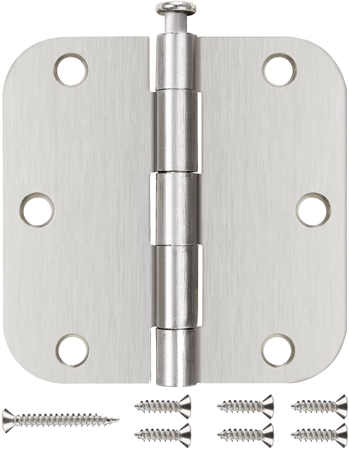Brushed Nickel Door Hinges 3.5" x 3.5" 30-Pack Interior Rounded with Screws