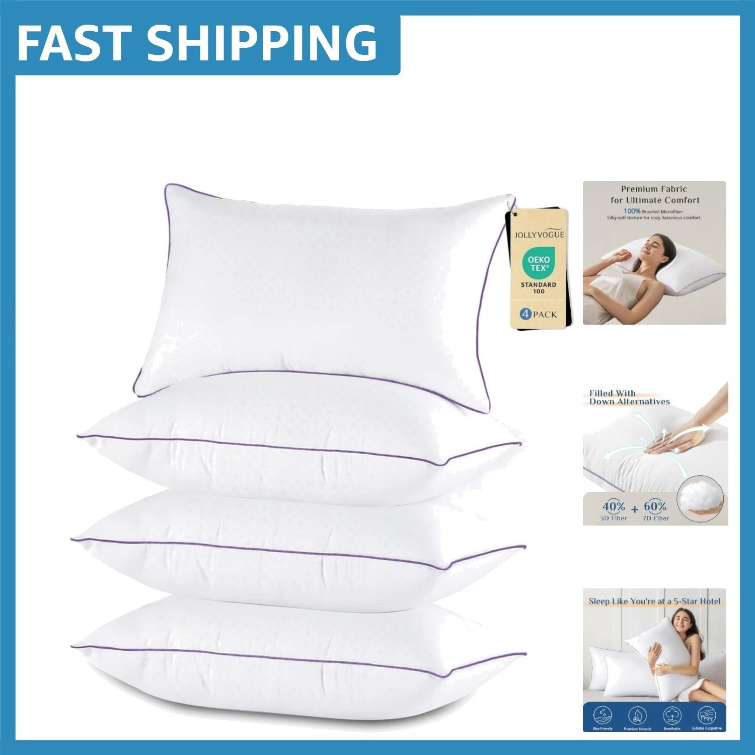 Soft Down Alternative Queen Pillows Set of 4 - Washable and Breathable Design