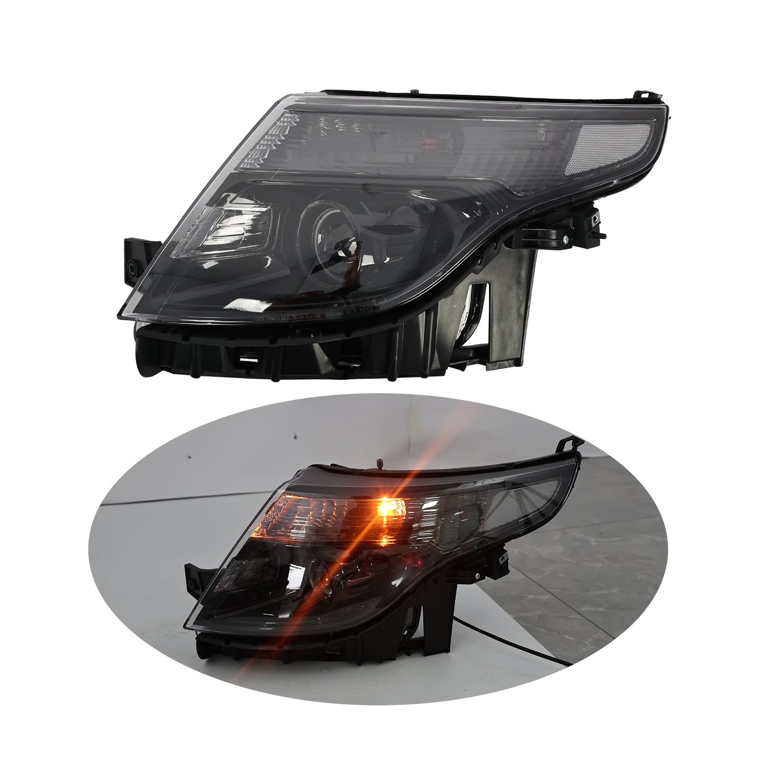 Headlight For 2011-2015 Ford Explorer[Black/Clear]Crystal Corner Projector Lamp