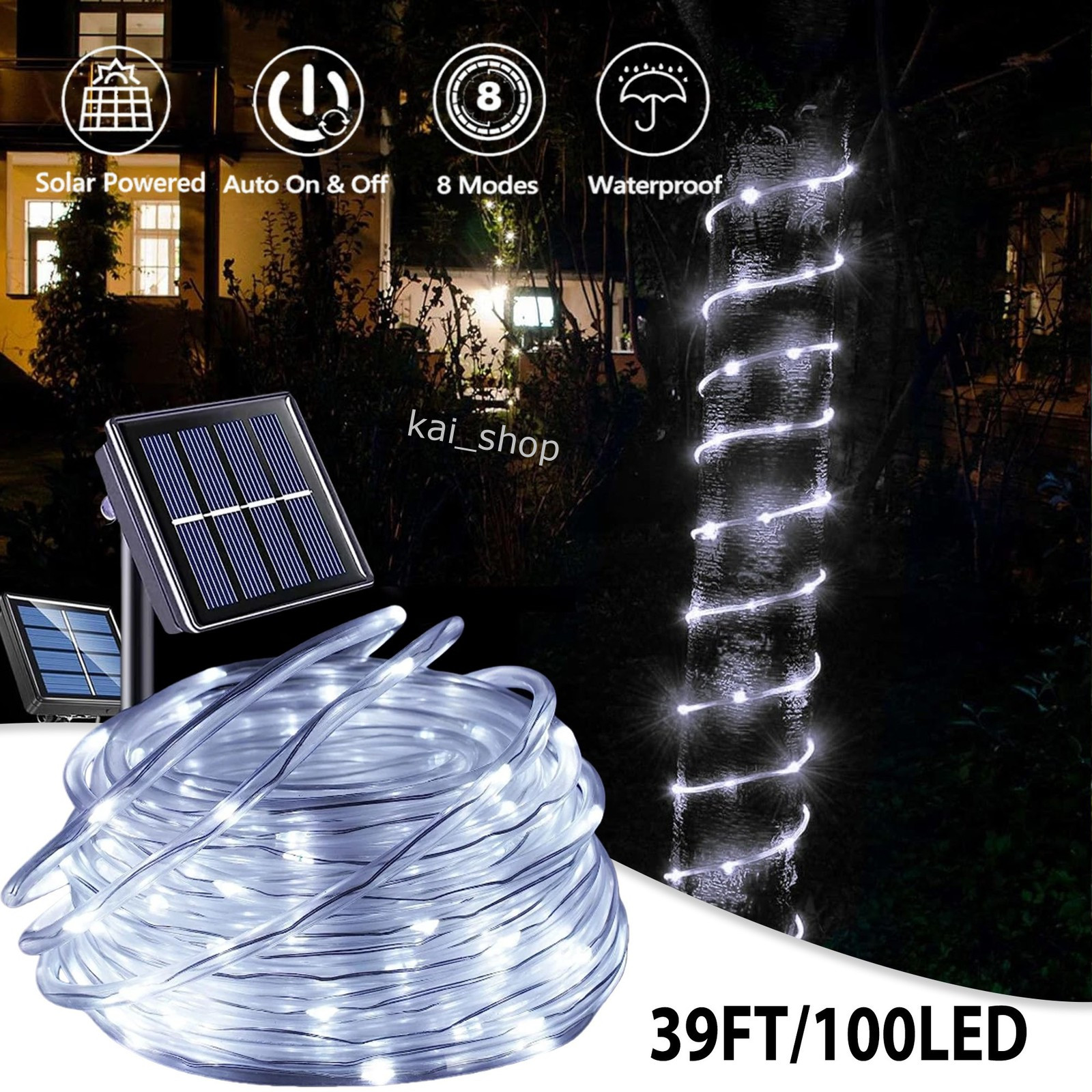 39FT Solar Rope Tube Lights Waterproof Outdoor LED PVC Fairy String Light Garden