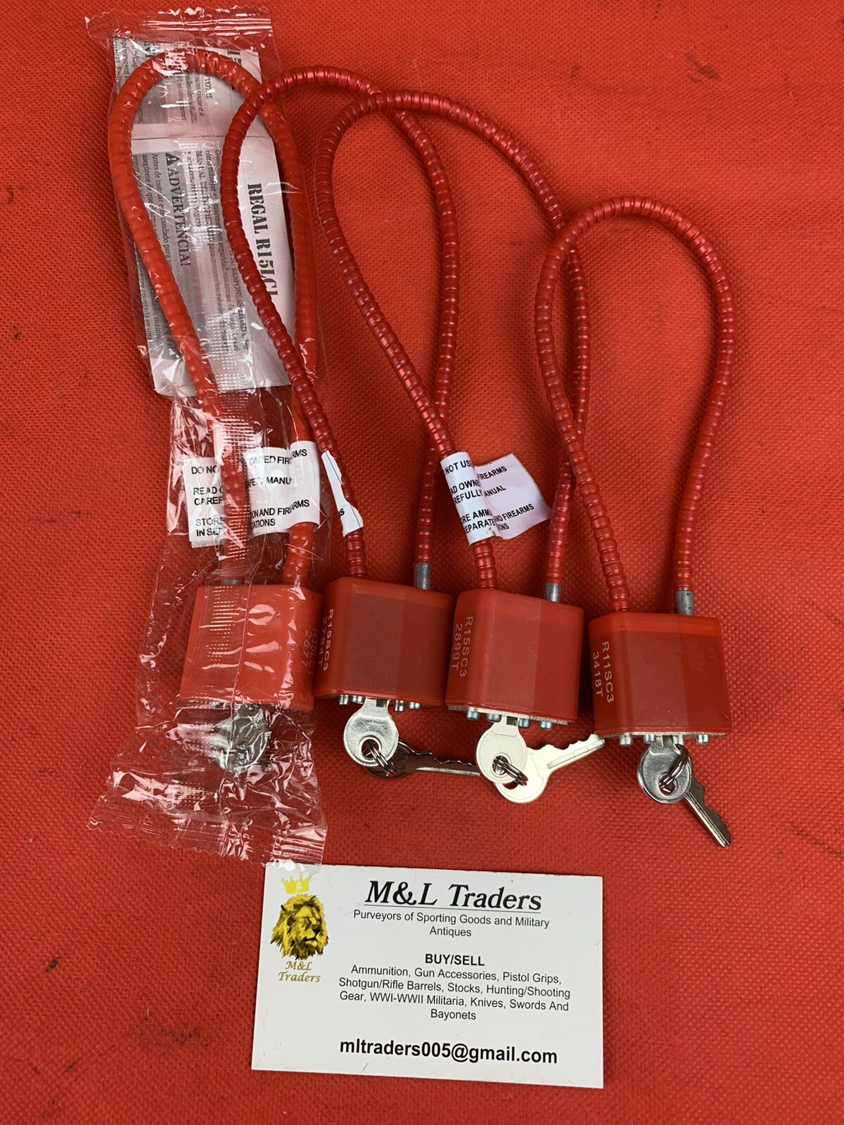 Gun Locks,  Regal, Orange, Cable 15” & 11” Lot