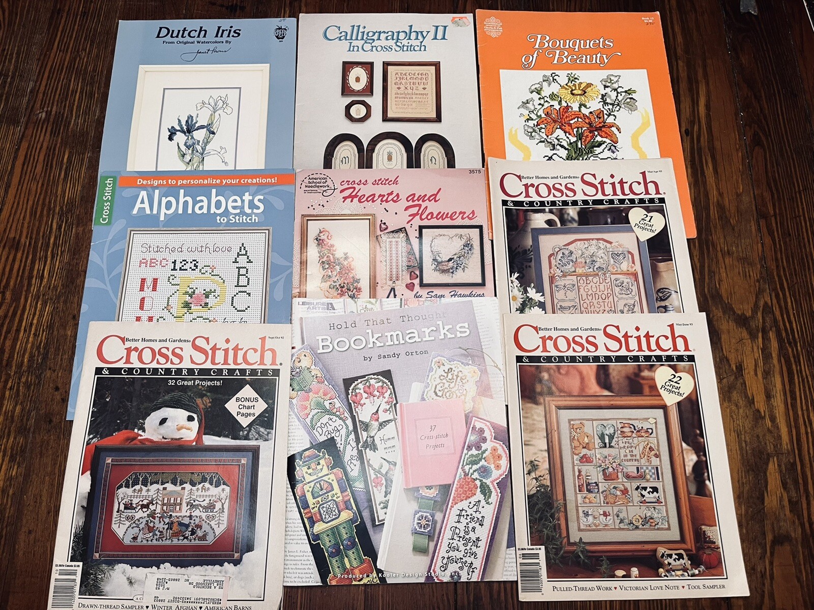 Lot of 9 Vintage Cross Stitch Instruction Pattern Books/Magazines