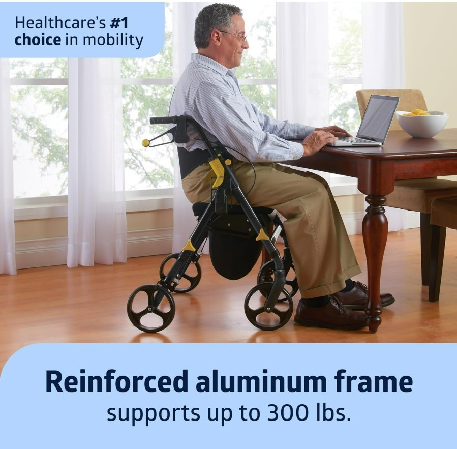Medline Premium Empower Folding Mobility Rollator Walker with Memory Foam Seat