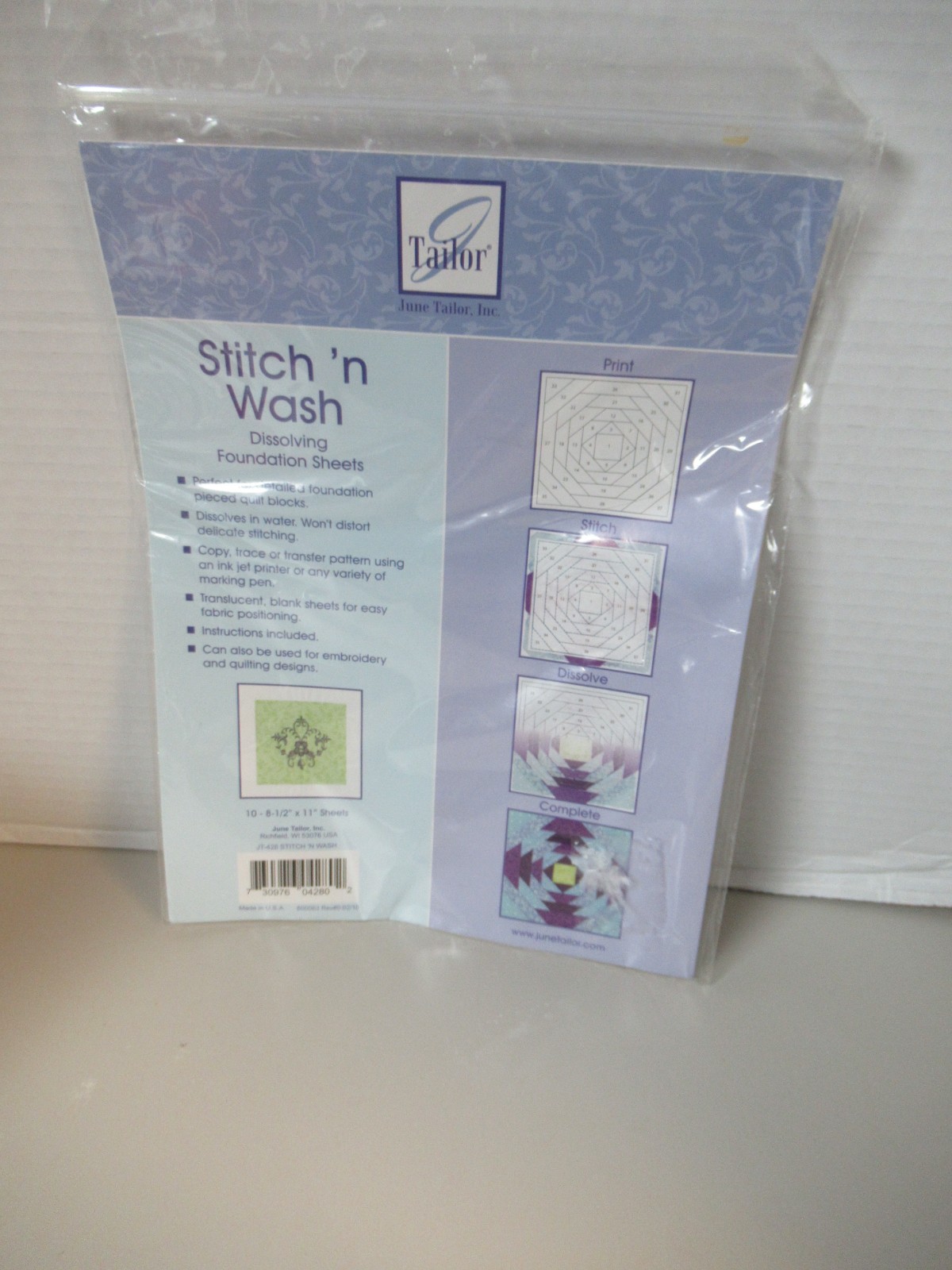 June Tailor  Stitch'n Wash   Wash Away  DISSOLVING FOUNDATION SHEETS  10-8`/1X11