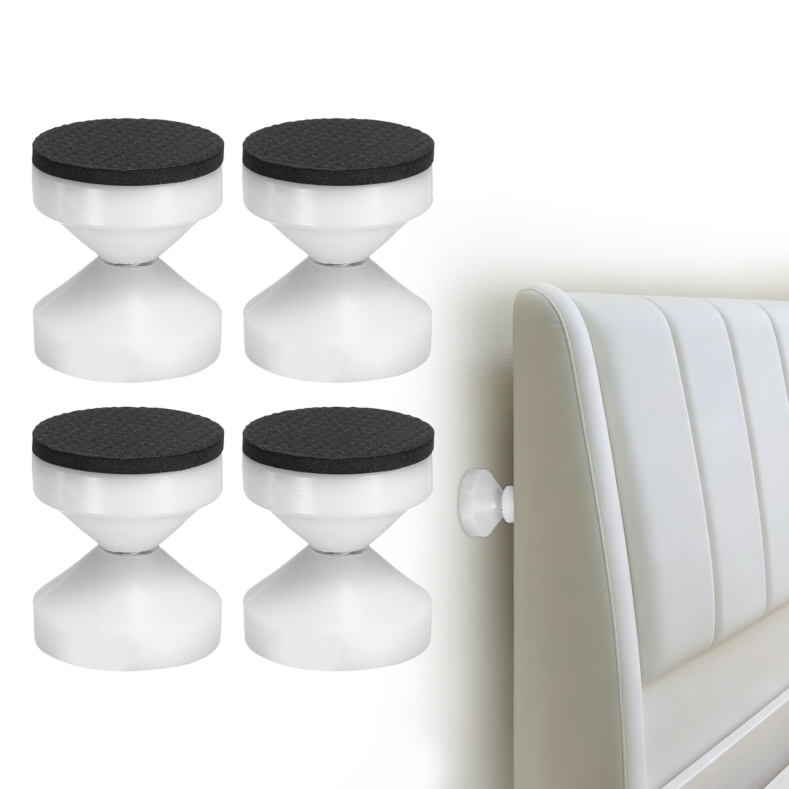 4 Pcs Headboard Stoppers, 1.85 Inch Adjustable Threaded Bed Frame Tool, White