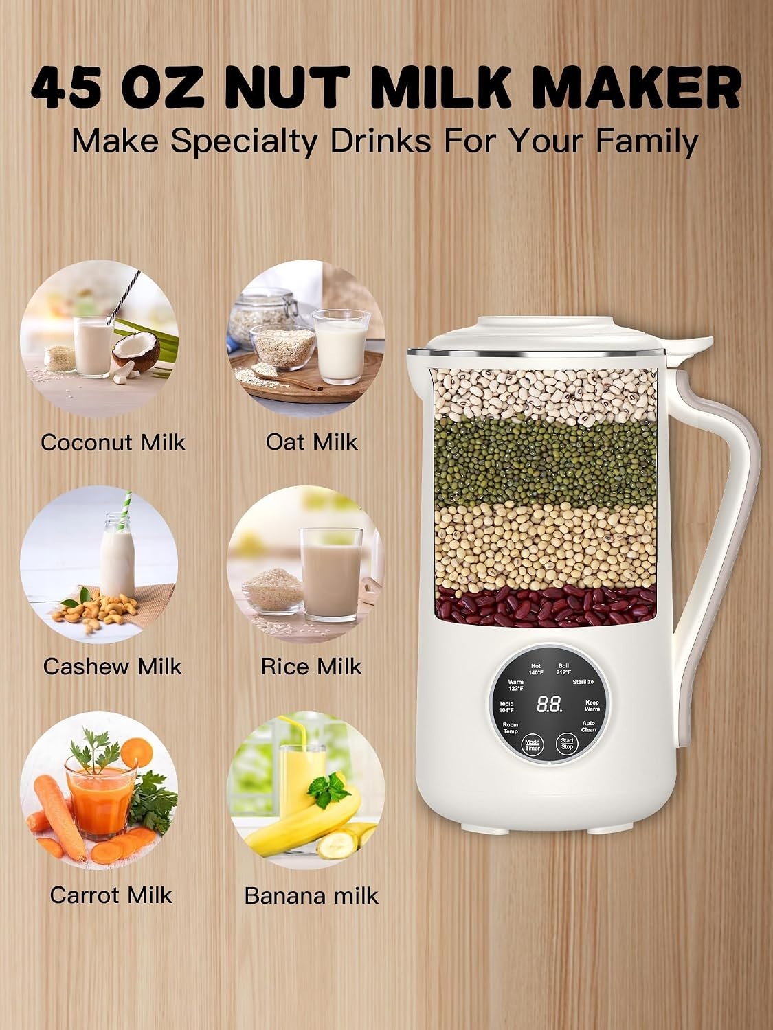 40oz Nut Milk Maker Machine Multifunctional Automatic 10 Blades Beverage Maker