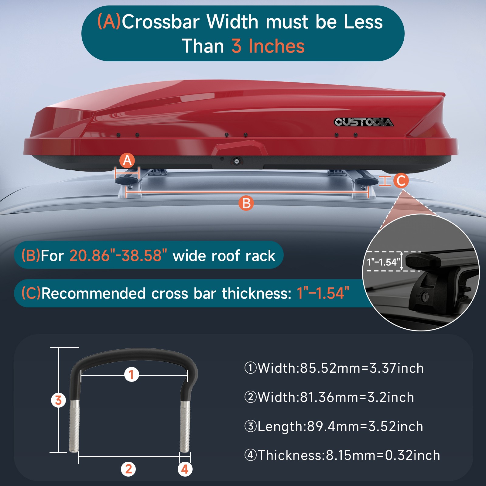 14 ft³ ABS Car Roof Top Box Cargo Luggage Carrier 2 Locks Toolless Install Red