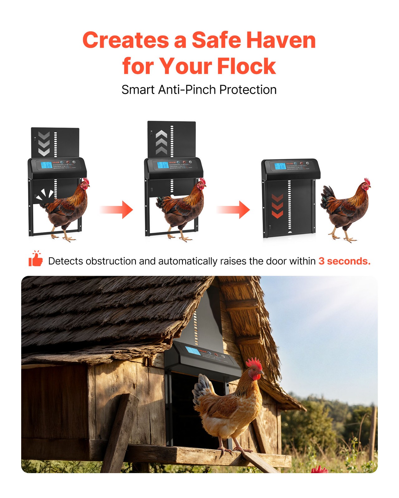 VEVOR Battery Powered Automatic Chicken Coop Door with Timer Anti-Pinch Design