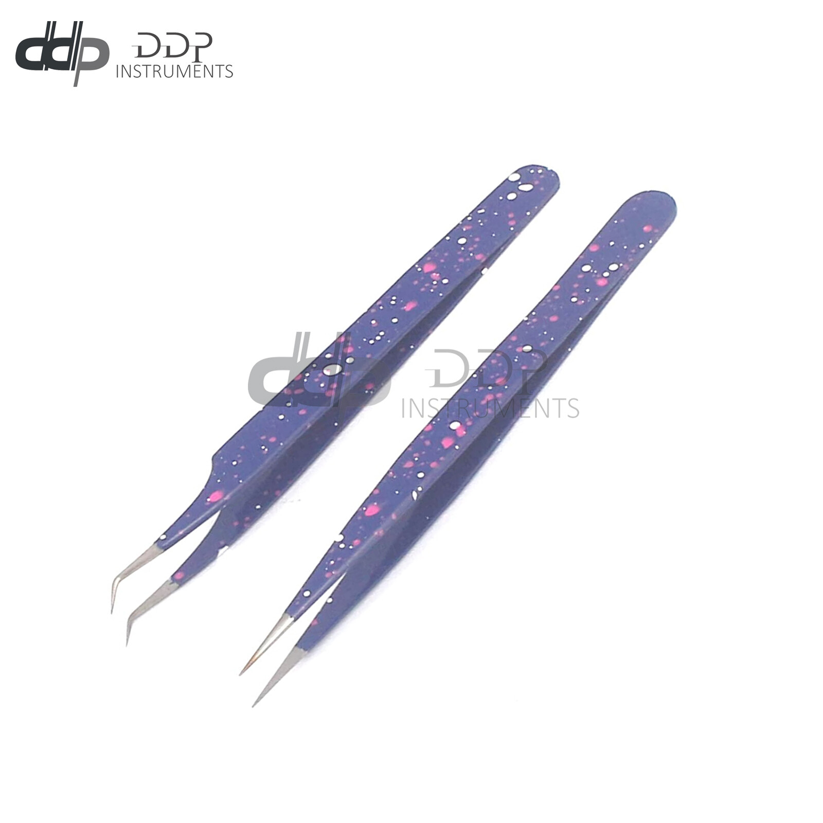 2 Pcs Straight And Curved Tip Tweezer Nipper For Eyelash Extension, Blue & White