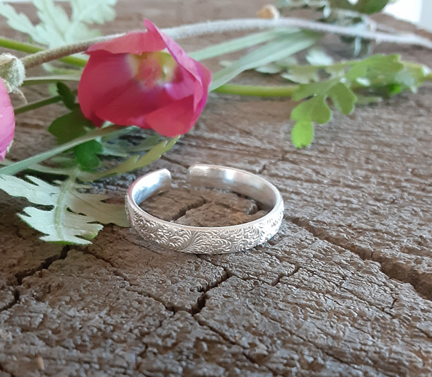 sterling silver thumb ring adjustable with swirls - handmade