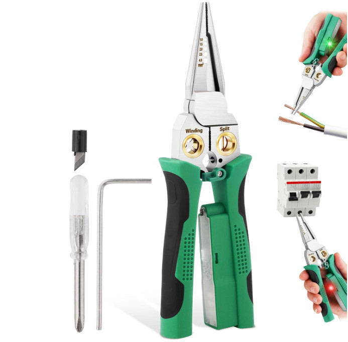 Pelacables 8 en 1 con tester 12-250V, crimpadora y corte profesional