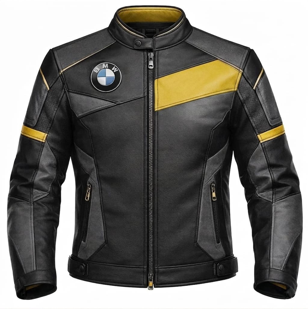 Men's BMW Motorrad Style Genuine Cowhide Leather Motorcycle Racing  Black Jacket