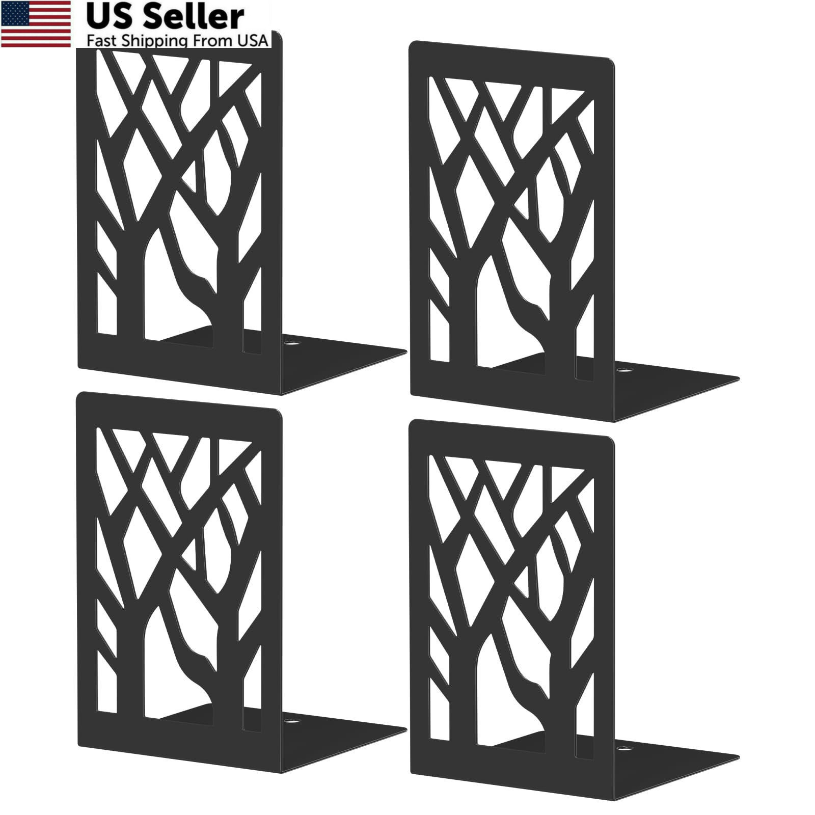 ALOTCHE Bookends 4 Pieces, Tree Design Modern Metal Black 4 Pieces