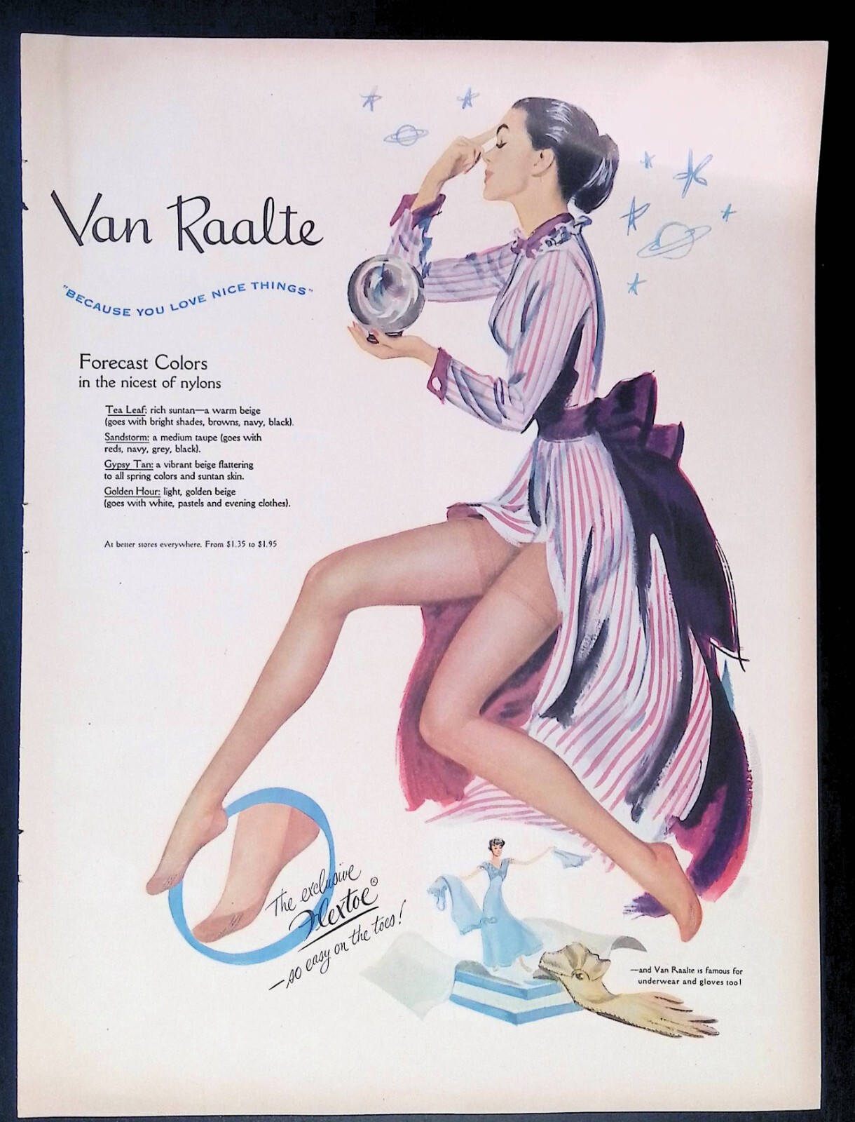 Print Ad 1940's Van Raalte Pretty Woman Long Shapely Legs Underwear Gloves