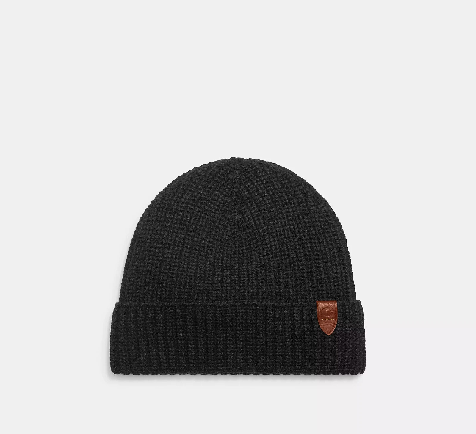 COACH Men's OS Black Rib Knit Merino Wool BEANIE