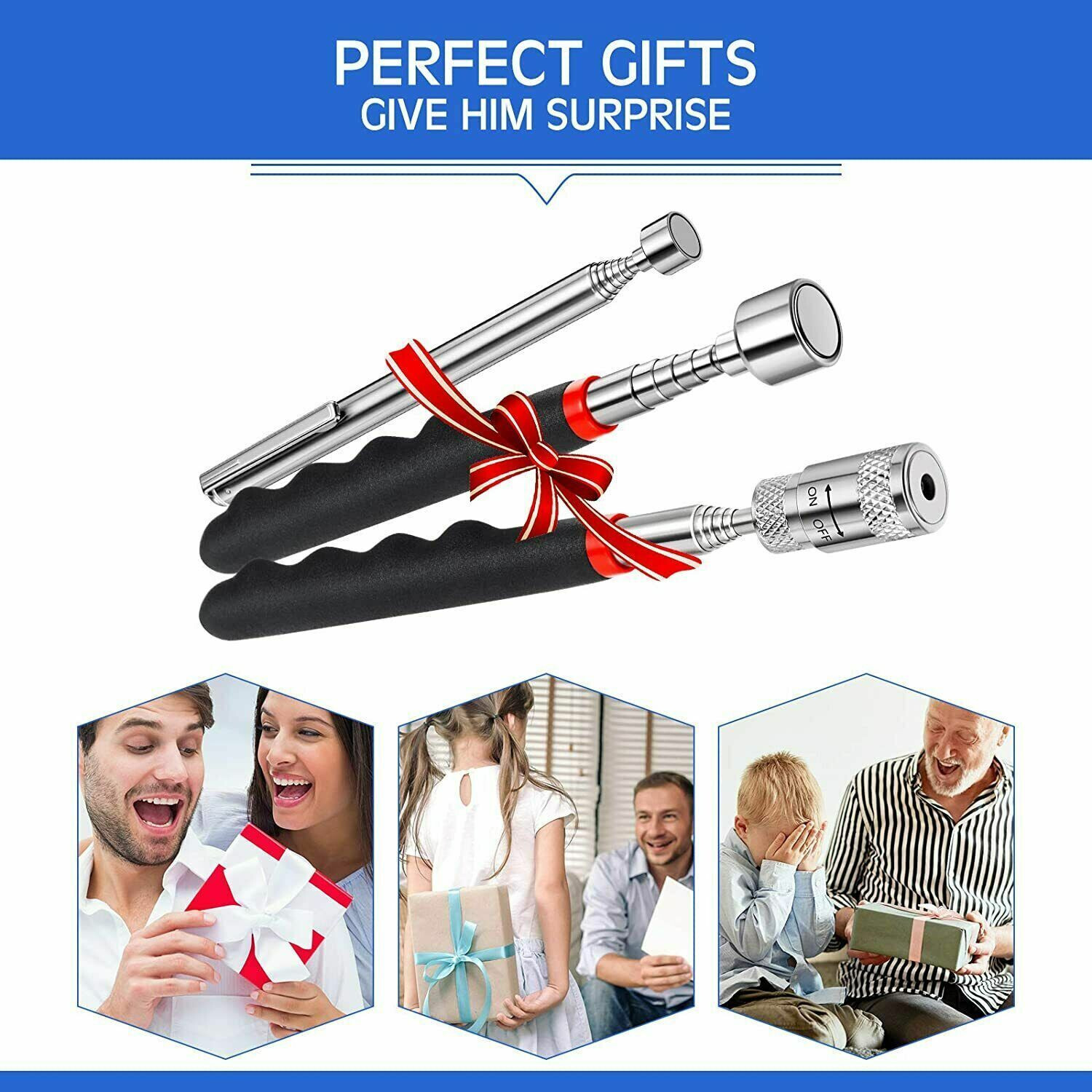 3pcs Magnet Pickup Tool Stick Telescoping Include 8 lb LED Light Grabber Extend