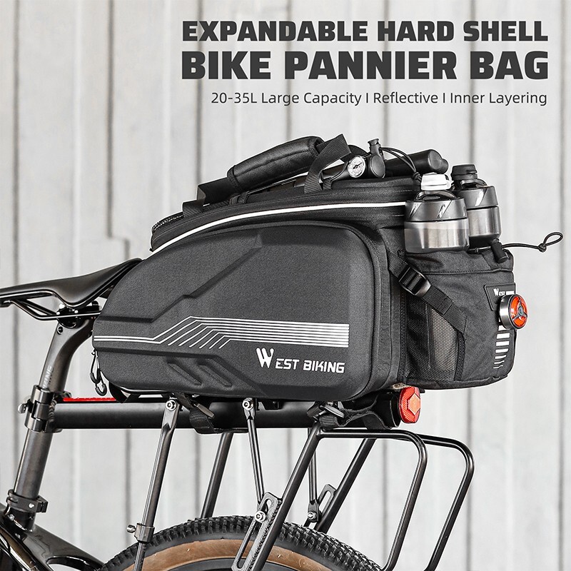 WEST BIKING Hard Shell Bike Pannier Waterproof Bicycle Trunk Carrier Bag 20-35L